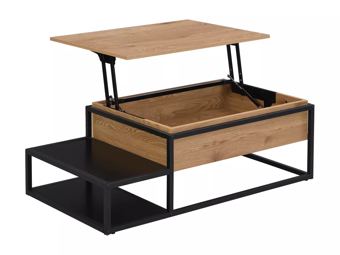 Table basse avec plateau relevable en MDF et métal - Naturel et noir - LUTESA