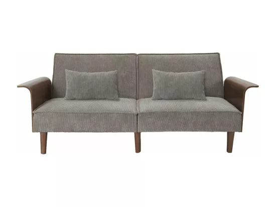 Canapé convertible en velours côtelé gris et bois L205 cm - SCOTT