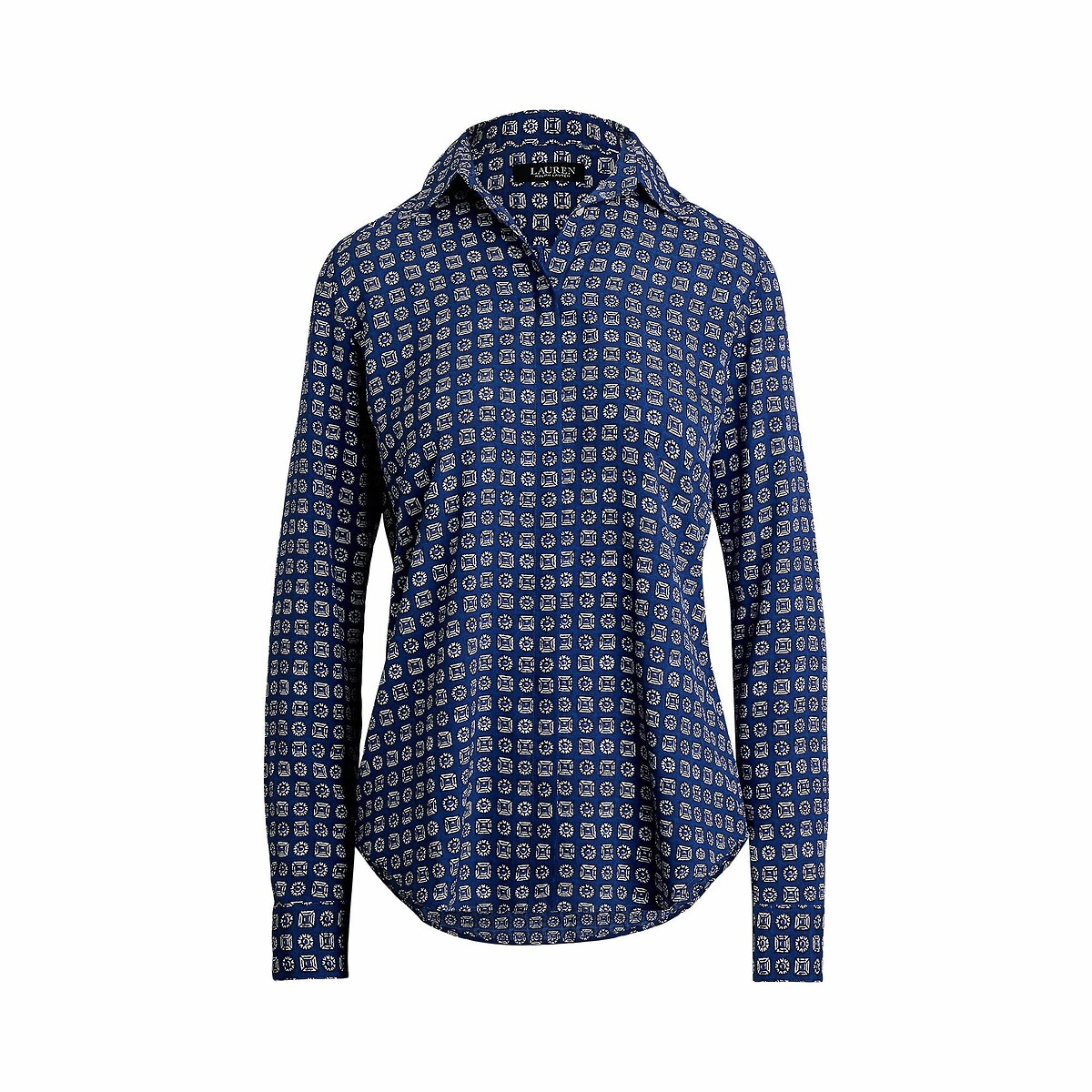 LAUREN RALPH LAUREN<br>Camisa de crepe de manga comprida com estampa