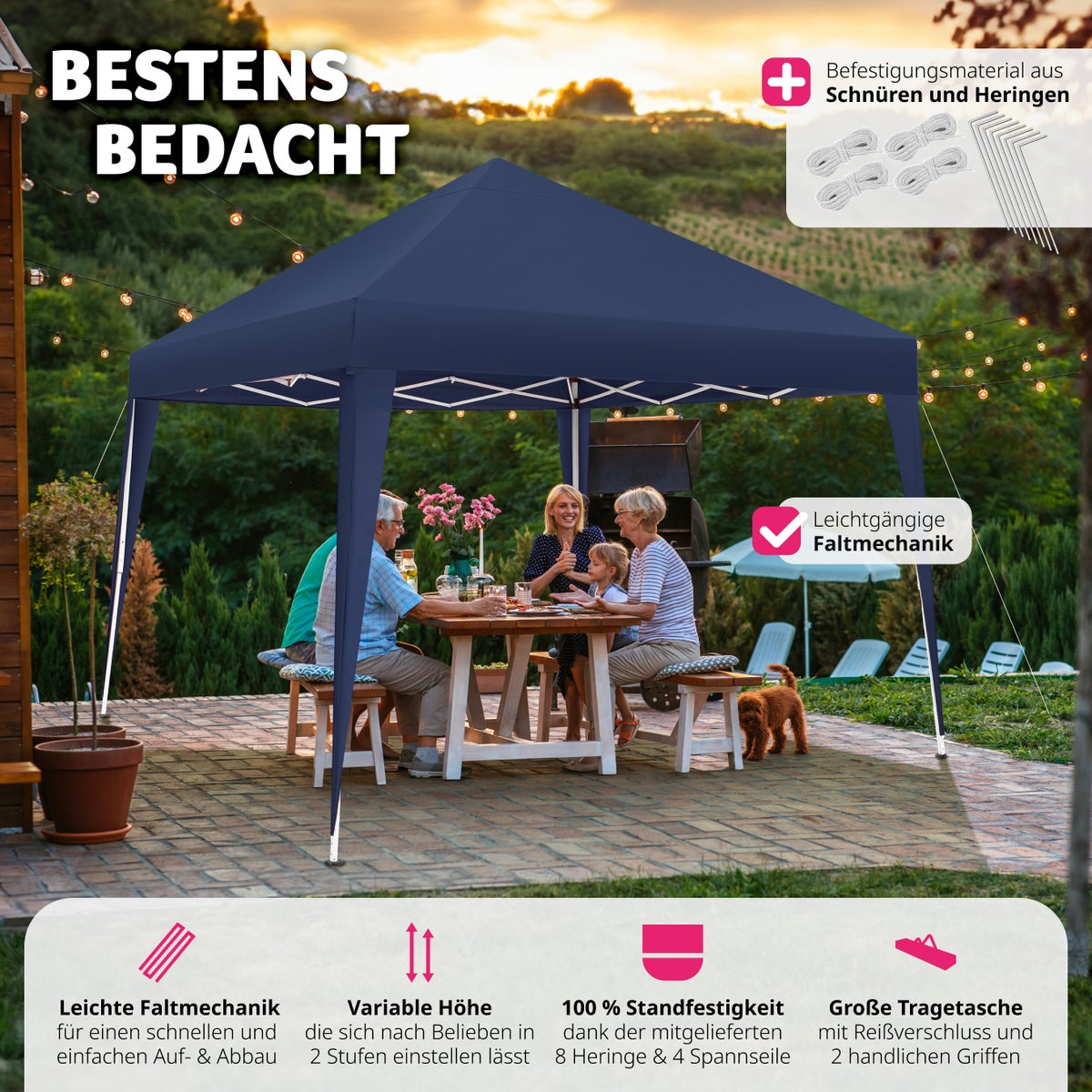 tectake Linosa 3 x 3 m paviljoen inclusief scheerlijnen, haringen en draagtas
