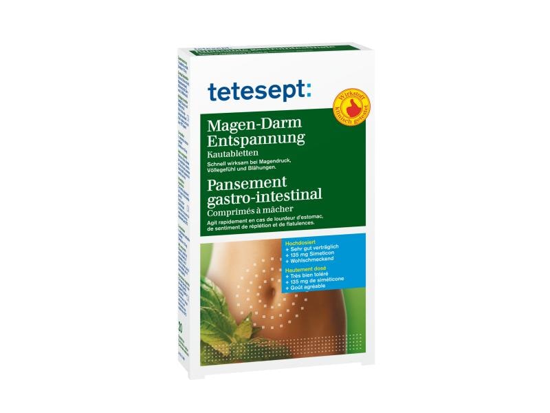 tetesept Magen-Darm Entspannung 20 Kautabletten Beruhigend bei Blähungen und Völlegefühl
