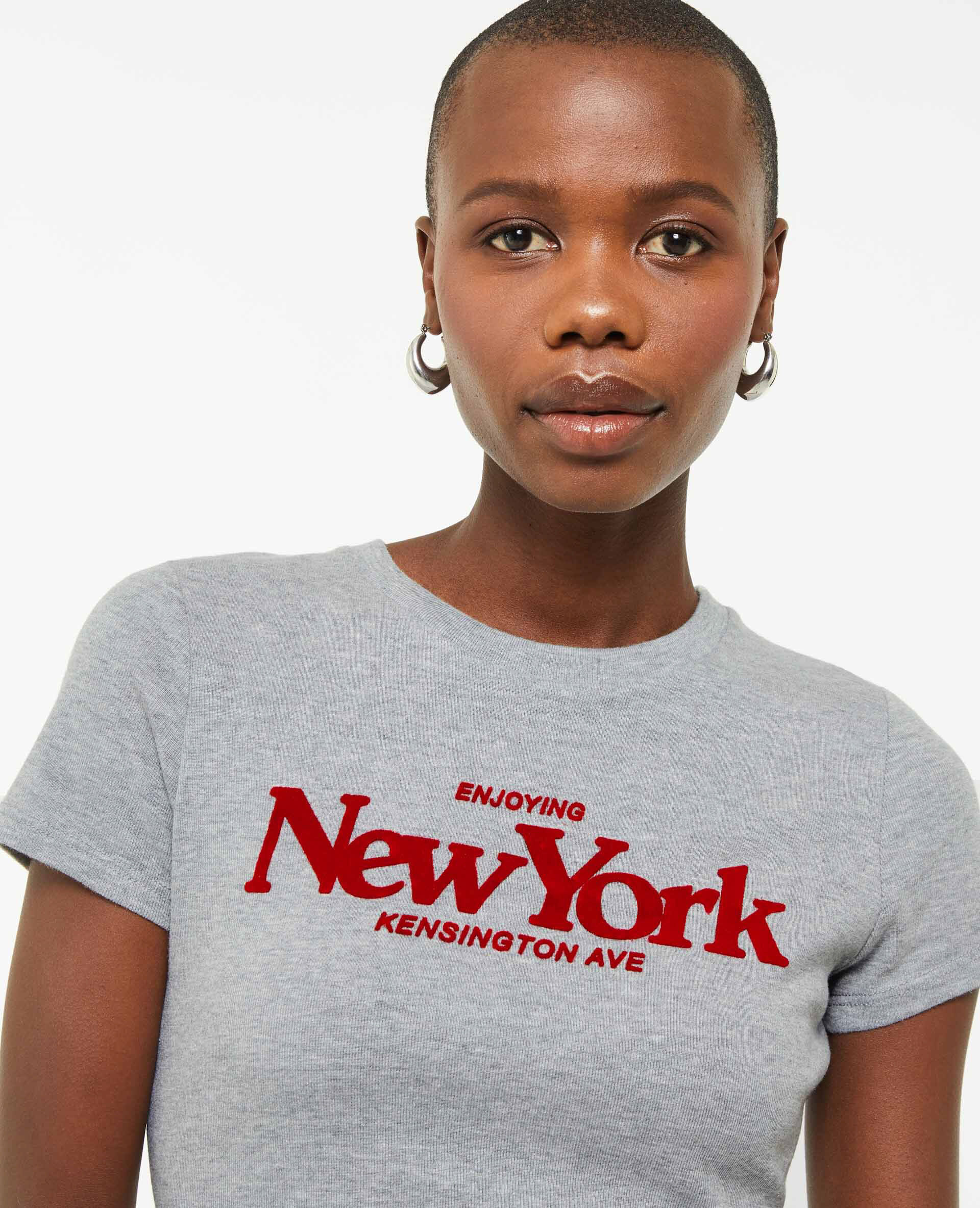 T-shirt manches courtes avec flocage velours - Gris chiné