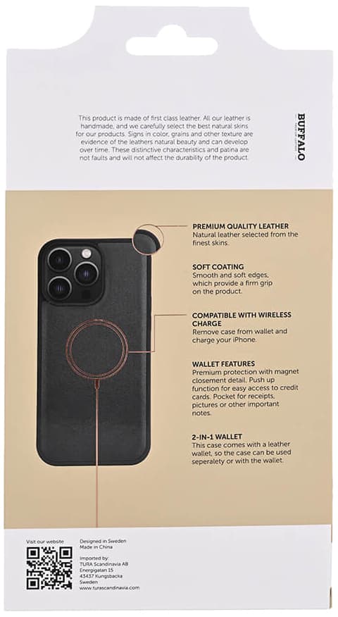 Buffalo iPhone 15 Pro Max 2in1 Leather MagSeries pungetui (sort)