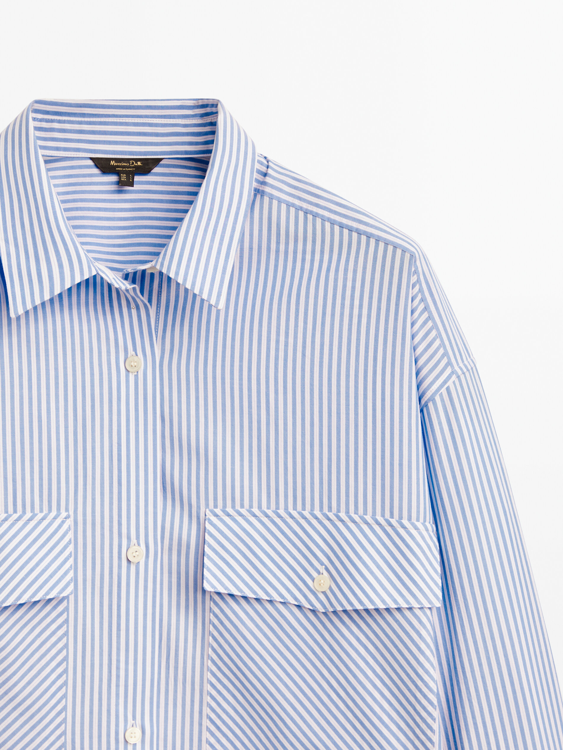 Camisa Popeline Rayas Bolsillos - AZUL CLARO