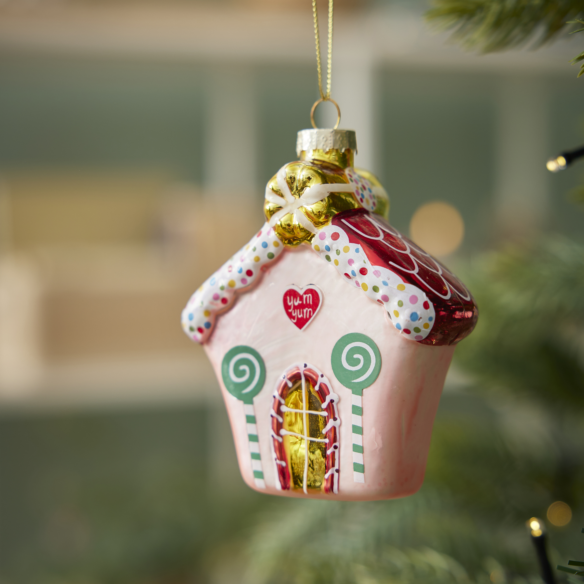 Anhänger Fancy, bunt, Haus/rosa, 10 cm