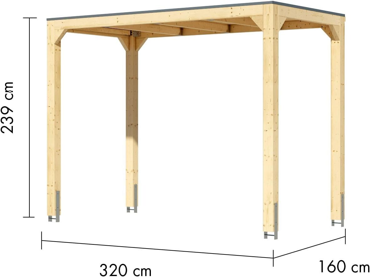 Karibu moderner Gartenpavillon mit Flachdach, Selbstklebender Dachfolie, wetterfest und stabil, für Garten, Terrasse und Outdoor-Bereich (Pavillon ohne Wände)