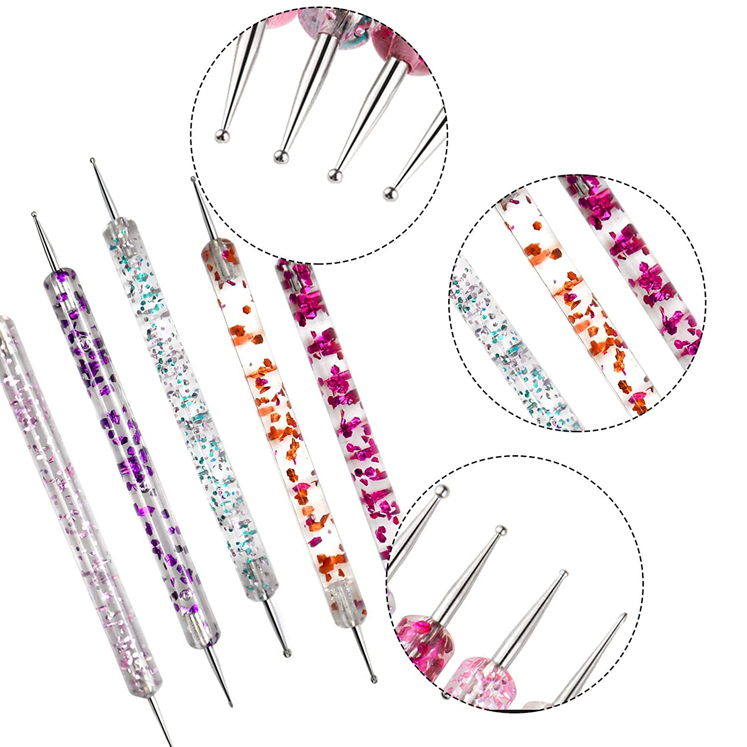 (5-tlg. Set) Dotting Pen Nail Art Nageldesign Dekorier Stift für UV Farbgel - Glitzer