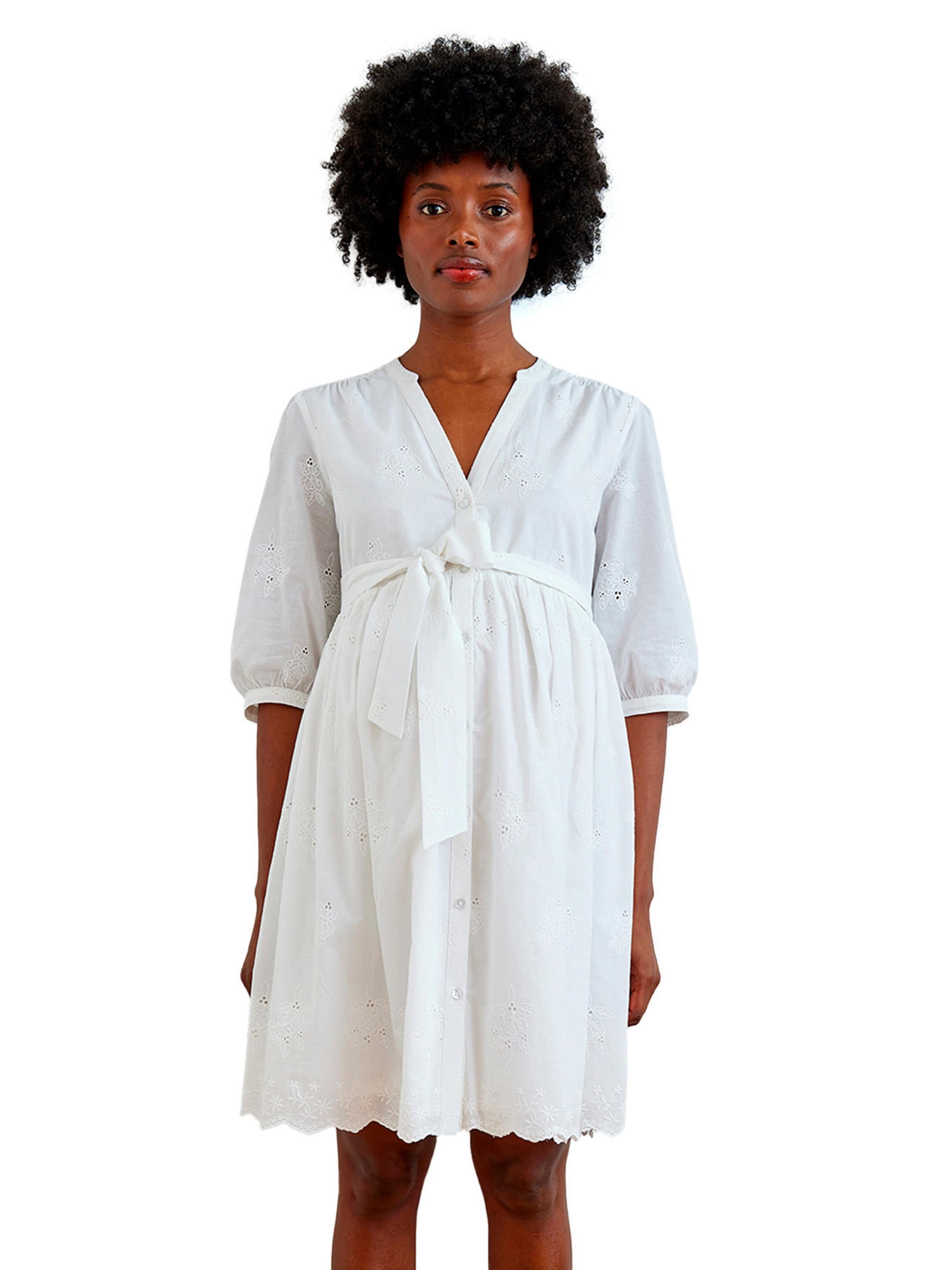Vertbaudet Kurzes Kleid mit Lochstickerei, Schwangerschaft und Stillzeit weiß
