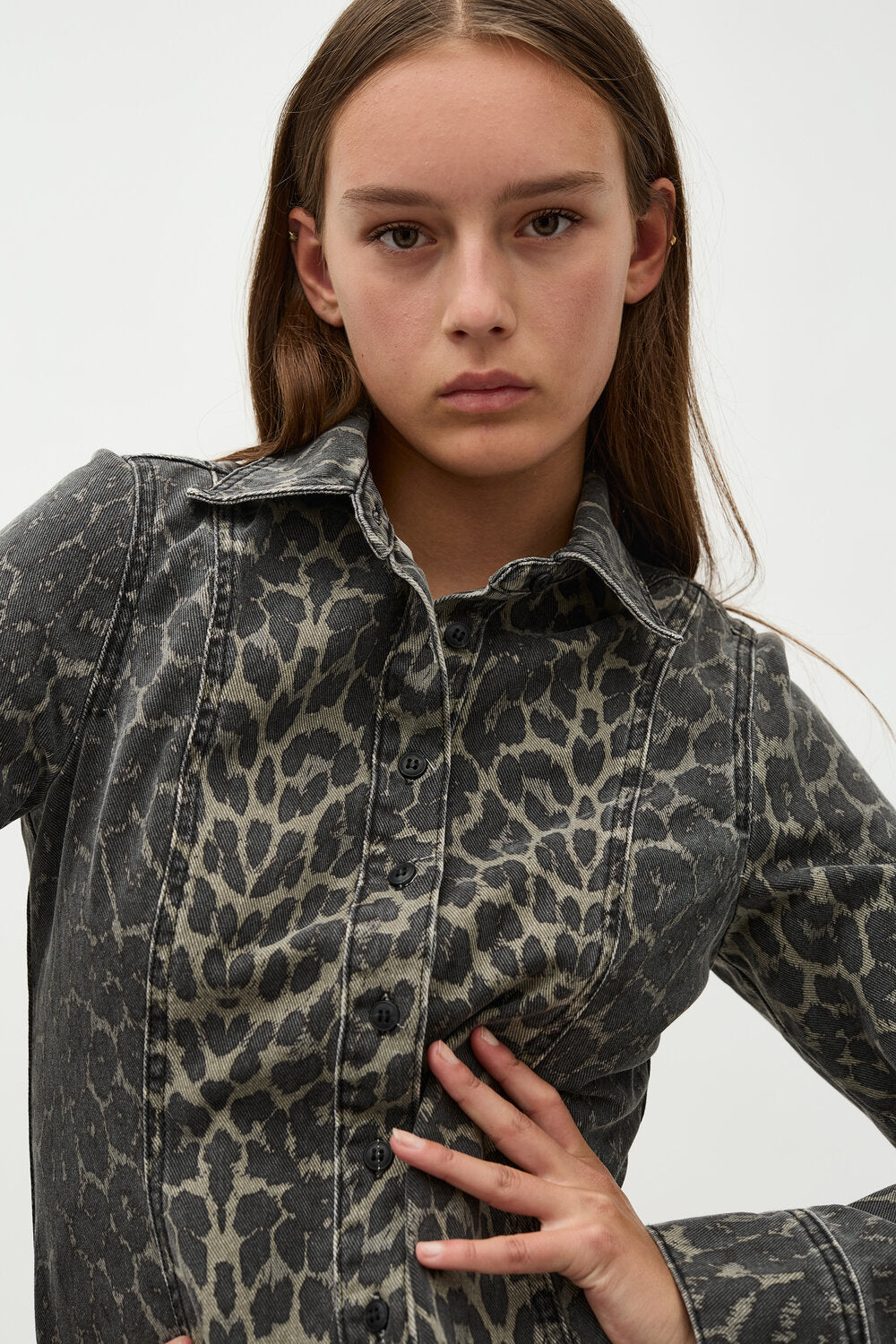 Global Funk  Firola-G denimskjorte - Dark leopard mist
