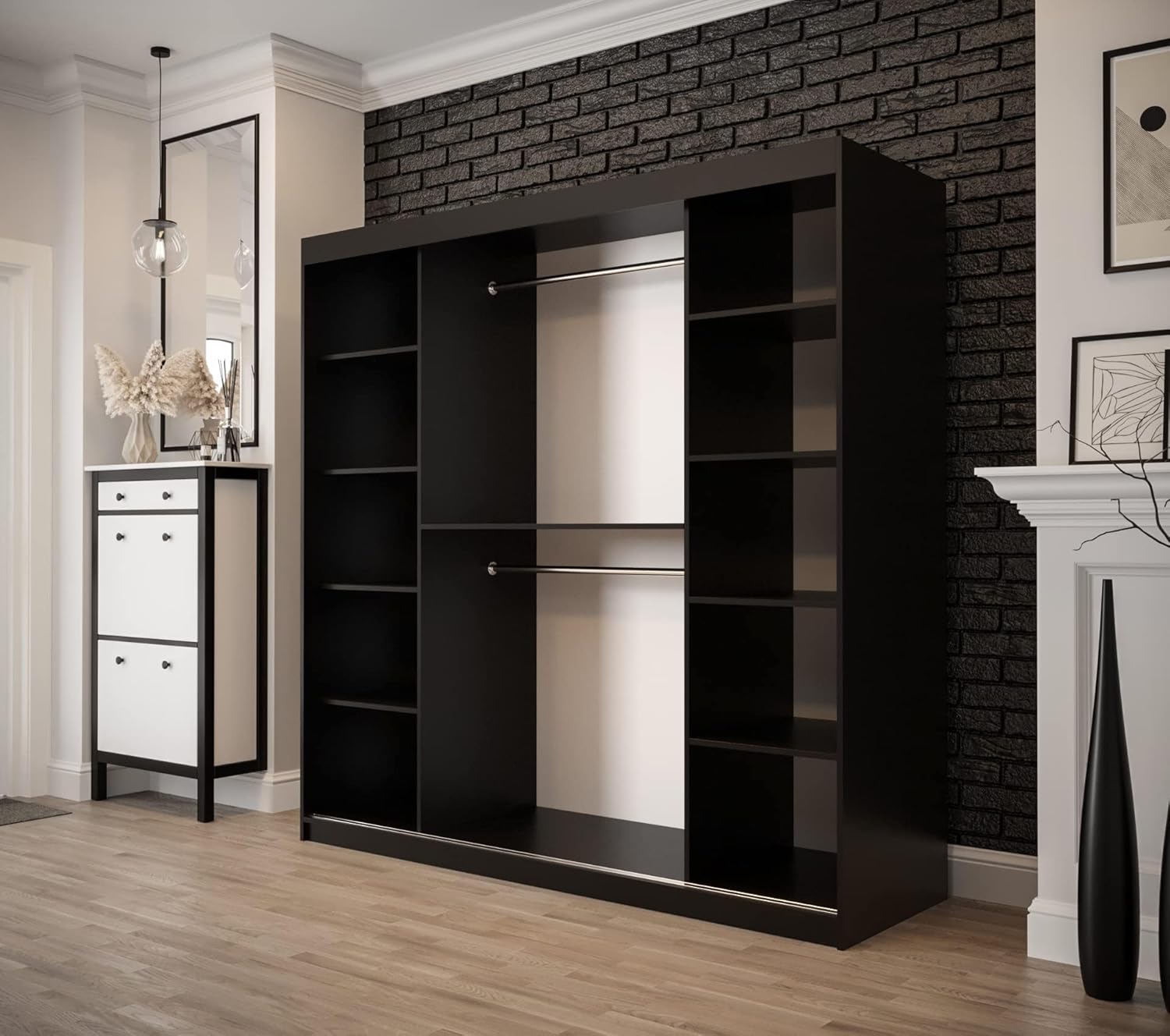 KRYSPOL Schiebetürenschrank Old Style T1 200 cm Kleiderschrank mit Spiegel Einlegeboden Schlafzimmer- Wohnzimmerschrank Schiebetüren Modern Design (Schubladen: 0)