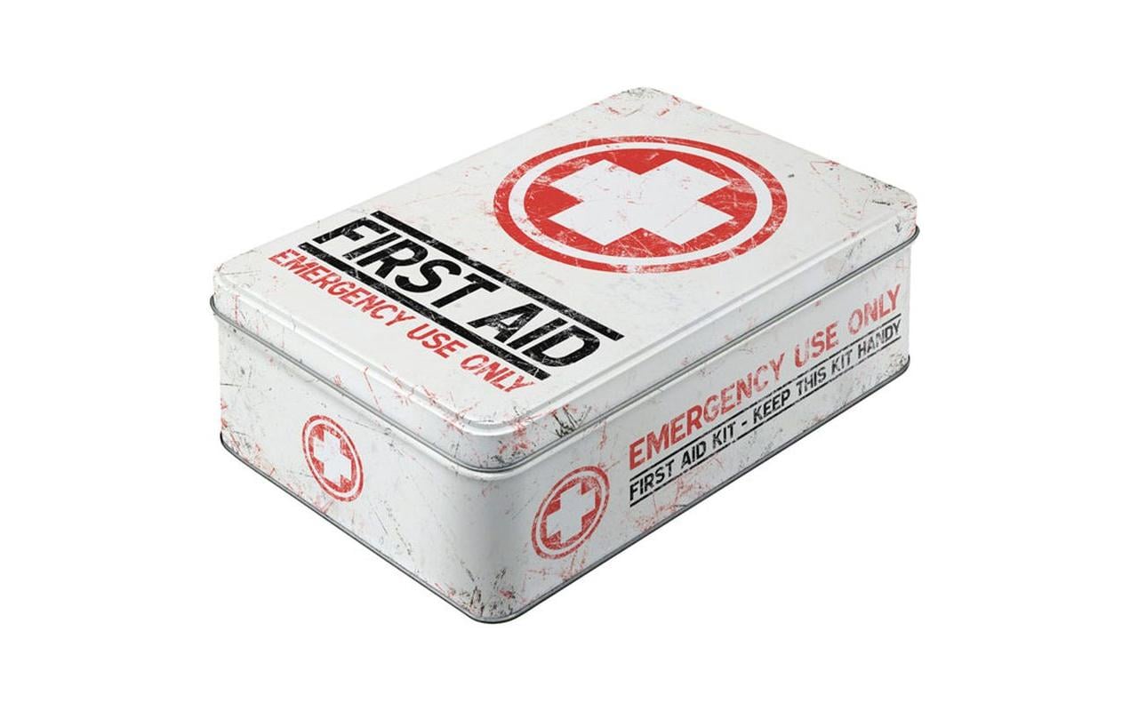 Medikamentenbox First Aid Rot/Schwarz/WeissAufbewahrungsbox im retro Design