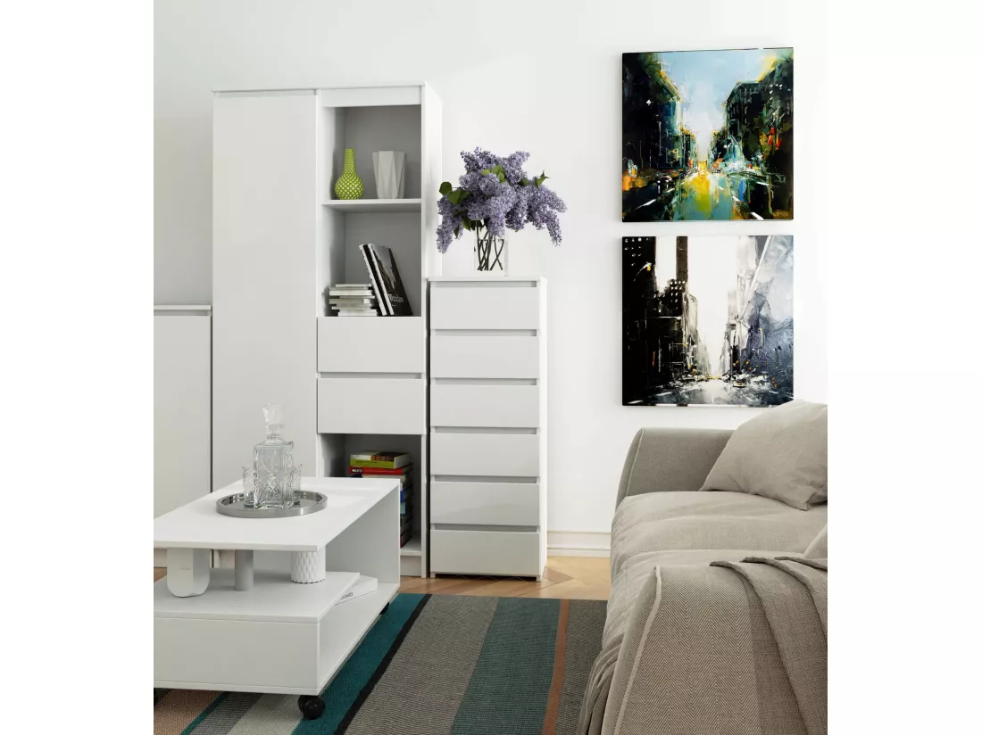 Commode AKORD CL6 Blanche 40 cm 6 tiroirs façade Blanche 40x35x109 cm