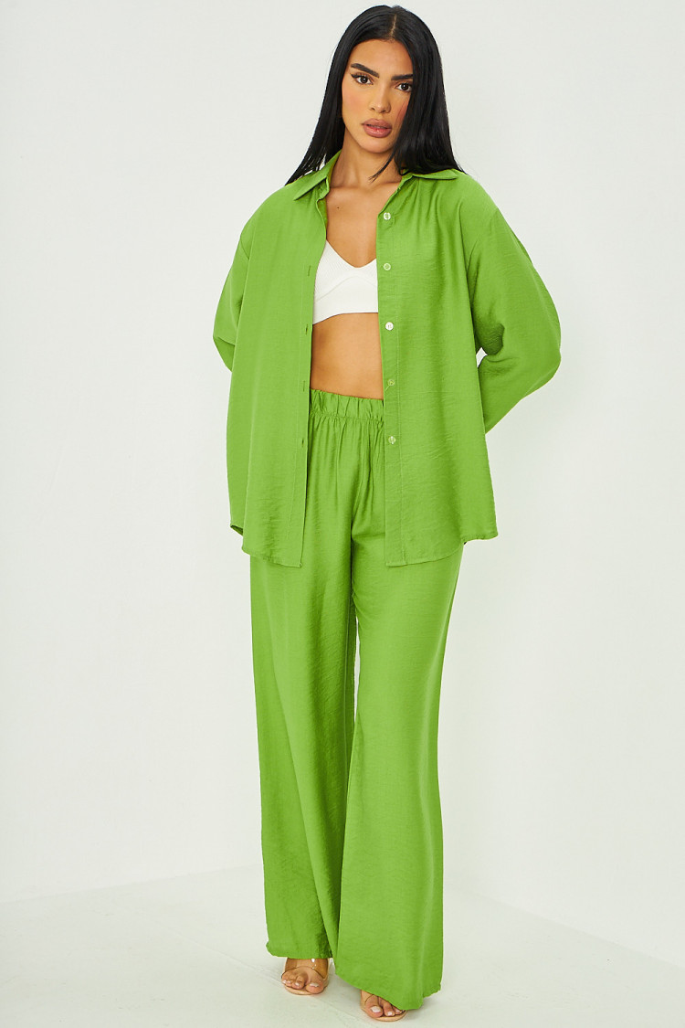 Ensemble 2 pièces chemise + pantalon large vert clair