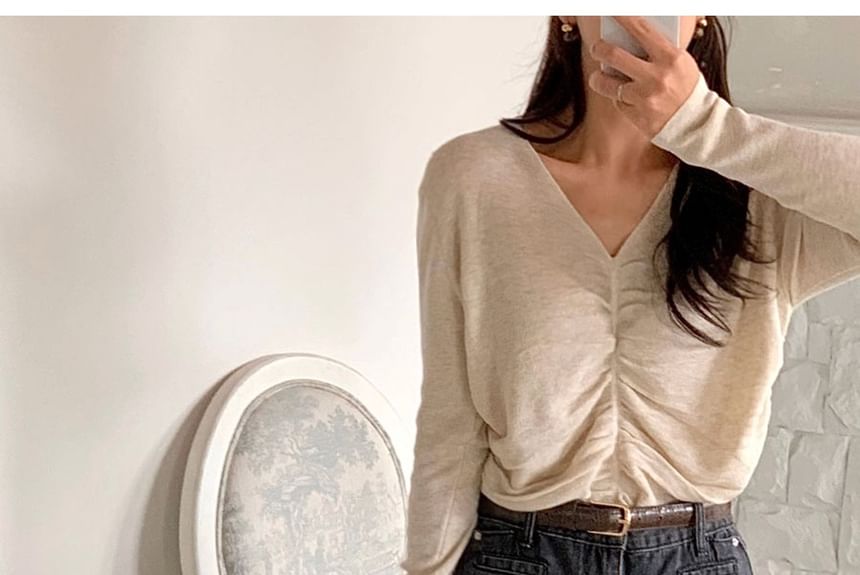 Chubby Girl - Lange mouwen V-hals effen gebreide top