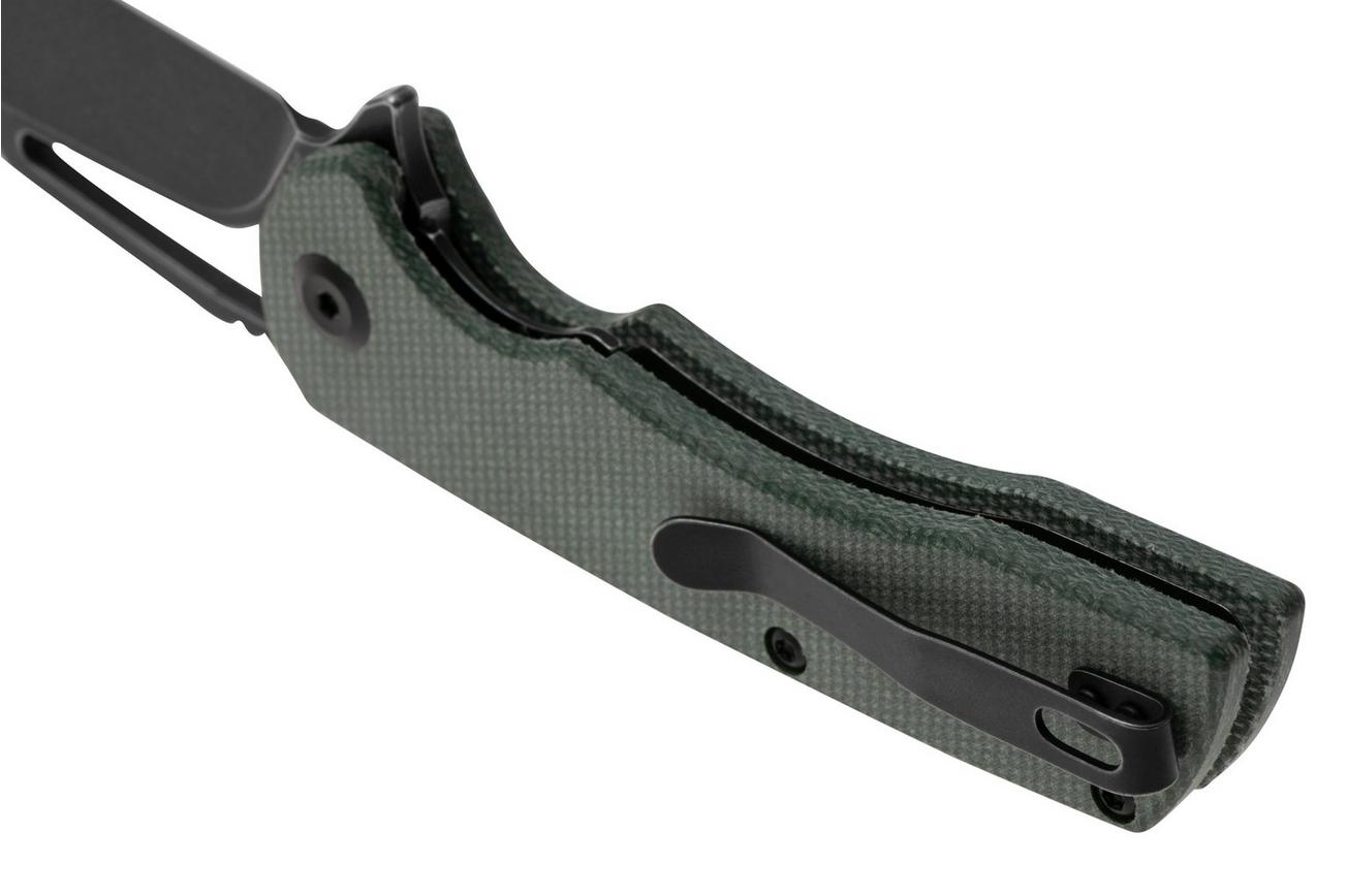 Kansept Kryo T1001M2 Blackwashed 12C28N, Green Micarta, zakmes, Kim Ning design