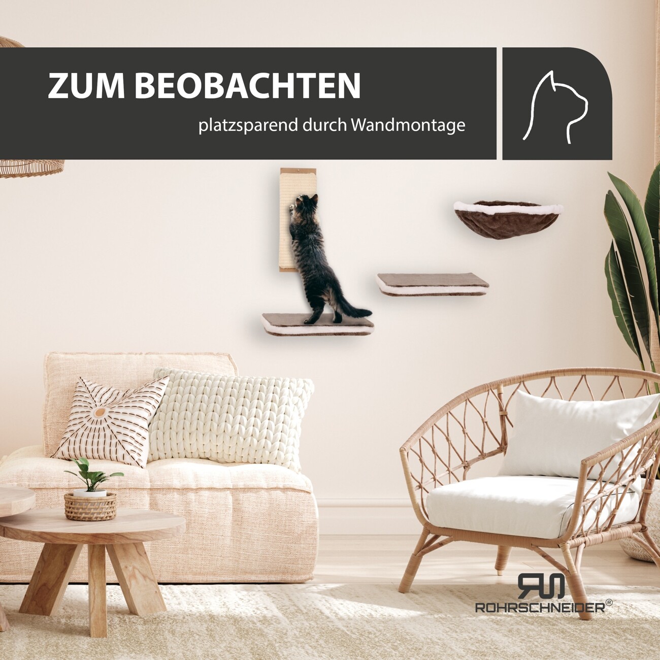 Rohrschneider Katzen Kletterwand 4-er Set mit Gratis-Spielballset