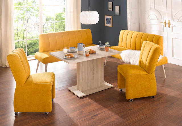 exxpo - sofa fashion Sitzbank »Costa, moderne Rückensteppung, bequem und elegant, hoher Holzfuss« hochwertige Detailverarbeitung, Frei im Raum stellbar
