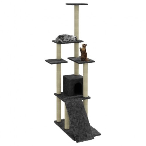 Arranhador para gatos Vidaxl com casinha, 5 níveis, cinza escuro
