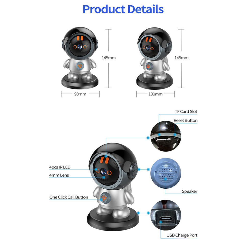(3MP) 355° / 60° WiFi Internet IP Kamera Roboter IR Nachtsichtfunktion / Bewegungserkennung / 2-Wege Audio (iOS/Android)