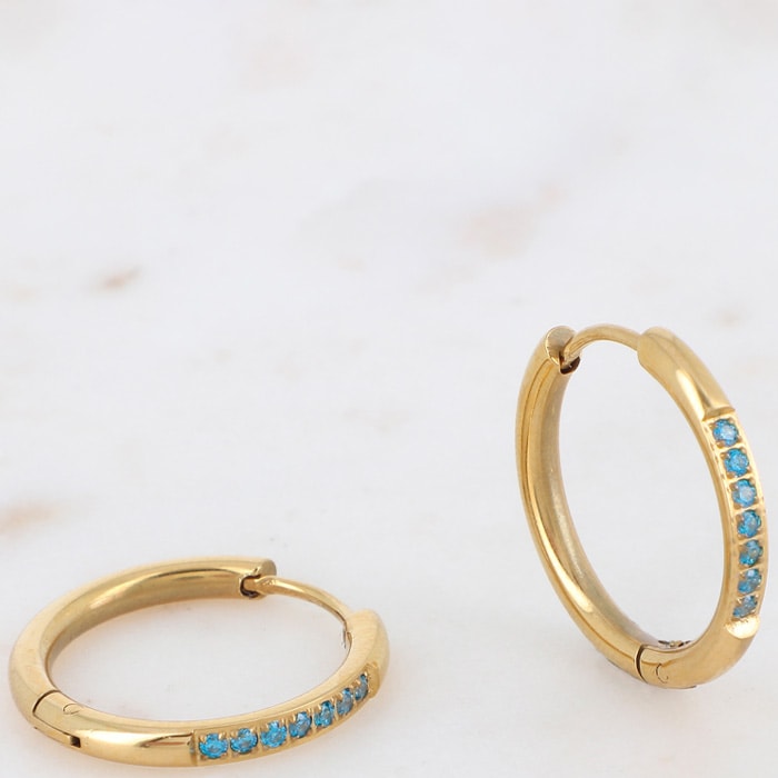 Boucles d'oreilles - Acier inoxydable doré & zirconium bleu