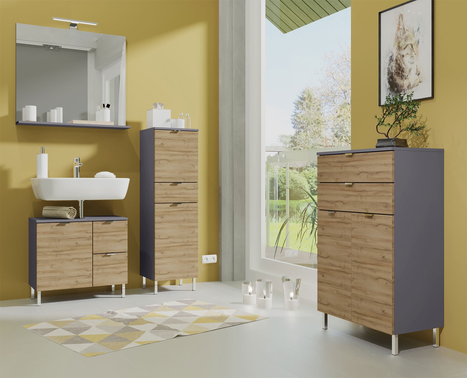 Mittelschrank FEY 34 x 120 cm Graphit/ Eiche