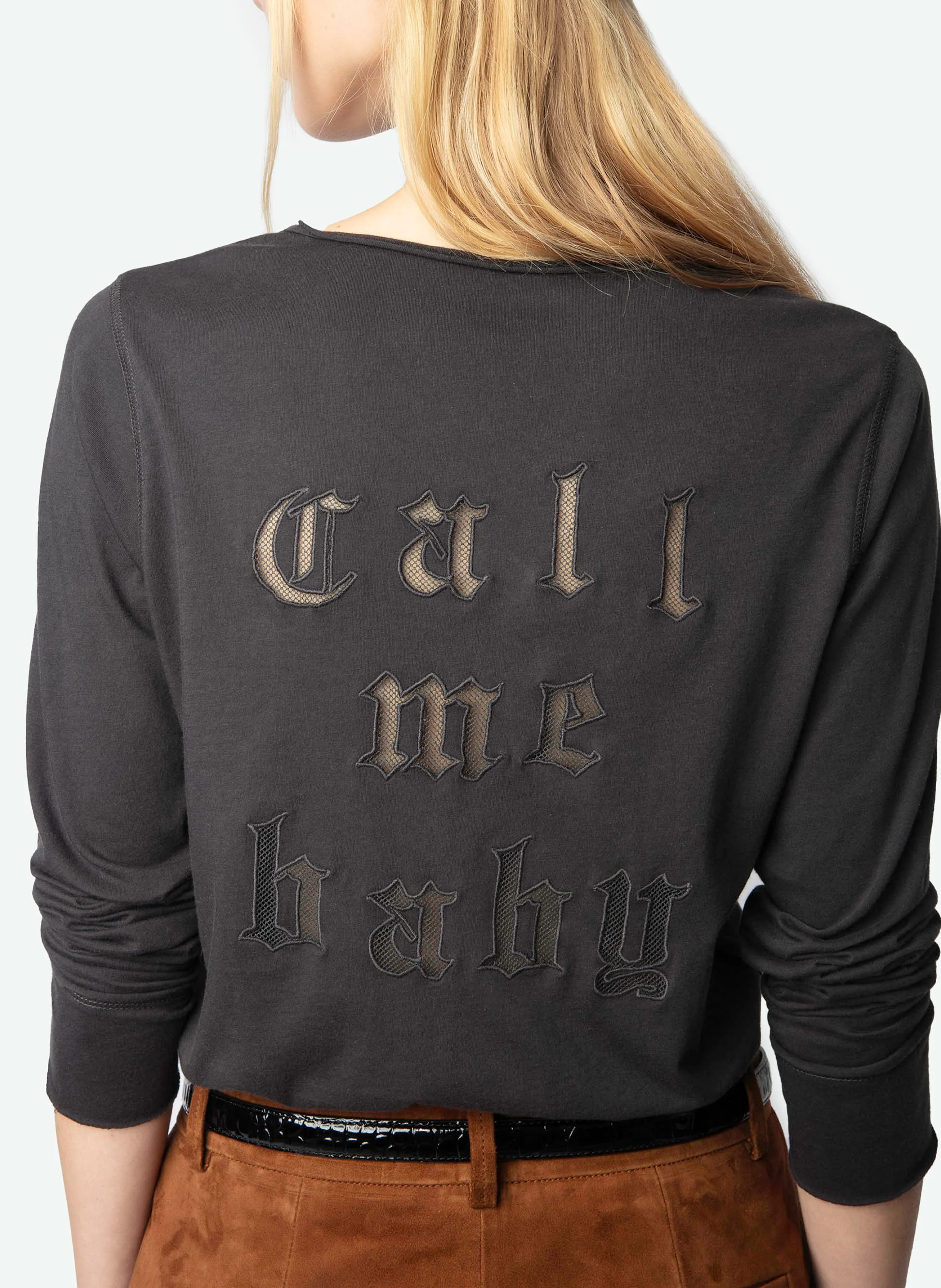 Tee-shirt droit col tunisien en coton | Gris