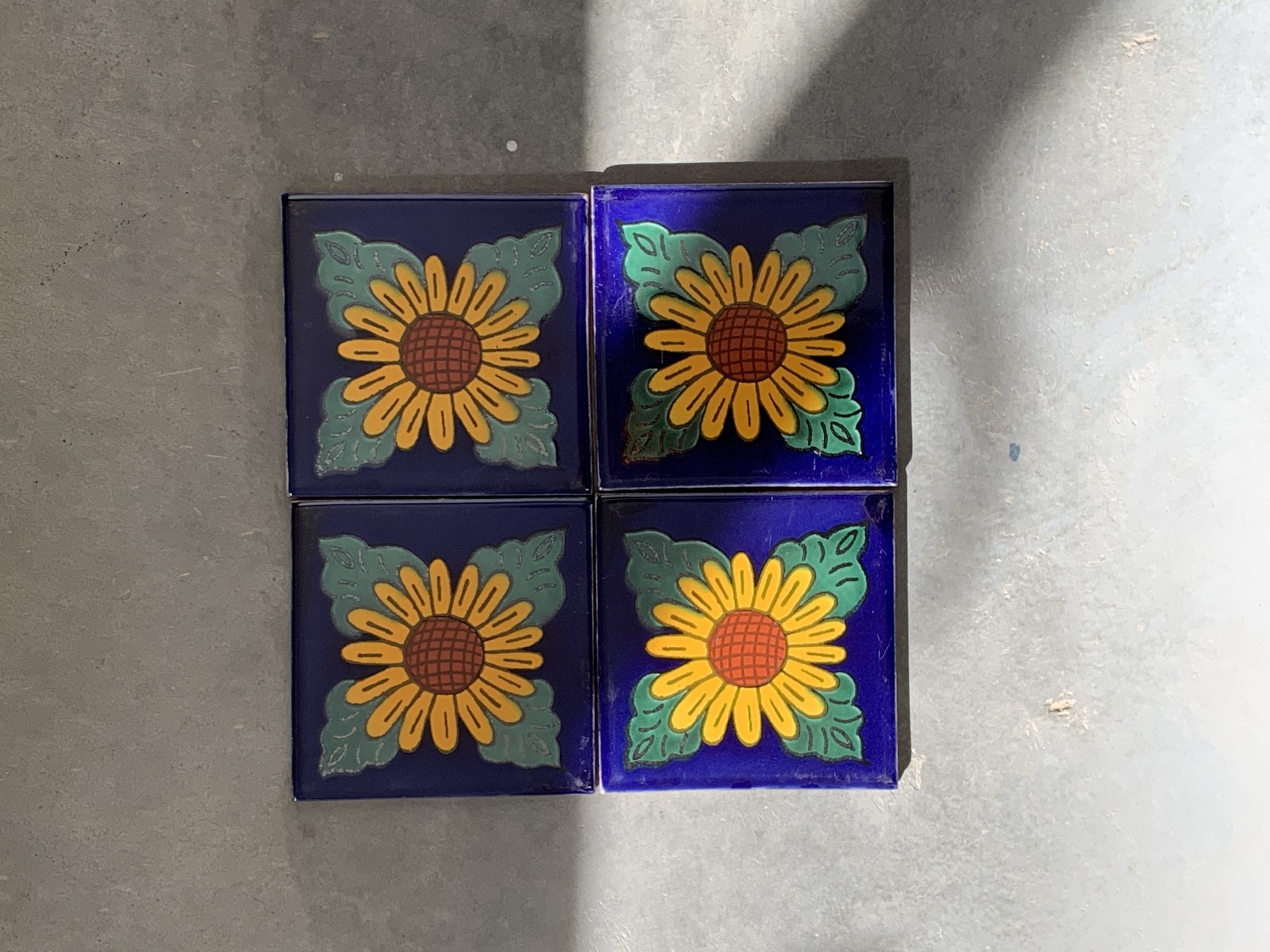 Kachel 'Sunflower', blau, multicolor, T 10 cm, B 10 cm, H 0,5 cm von fischer's lagerhaus