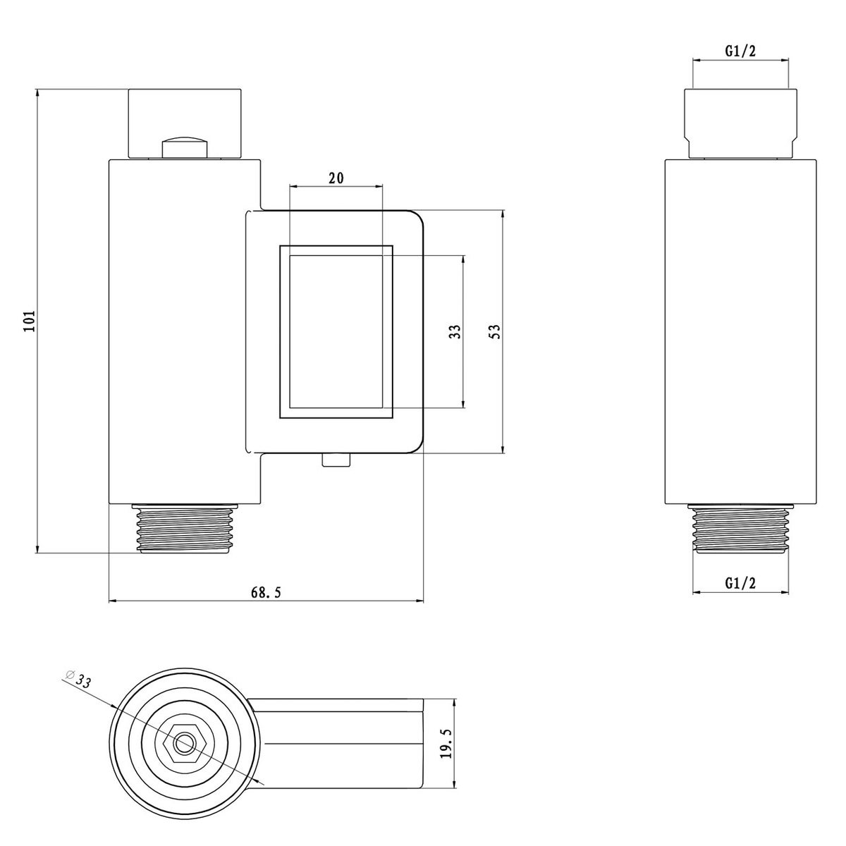 Watermeter, waterverbruik- en temperatuurmeter (chroom)