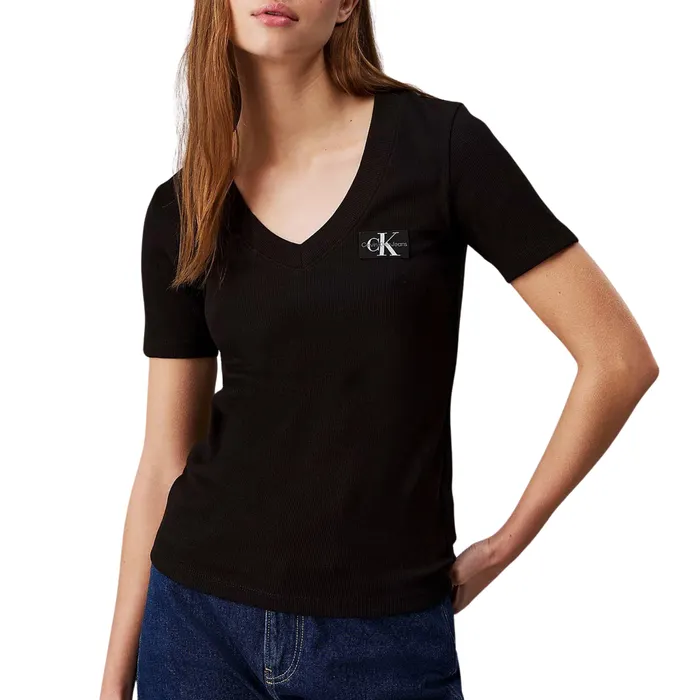 Calvin Klein Woven Label Rib V-neck Shirt Dames