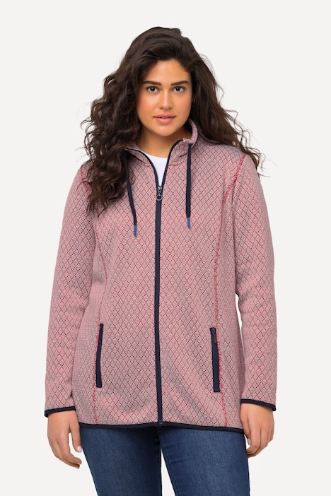 Sweatjacke, Stehkragen, farbige Nähte, elastische Paspel