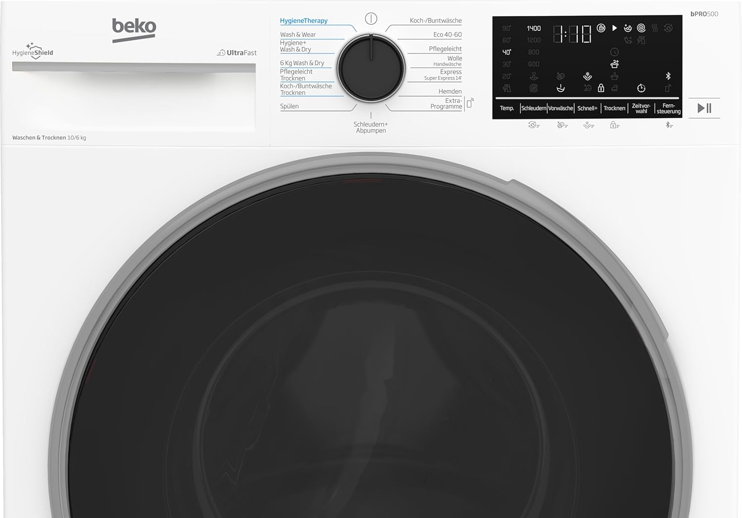Beko B3DFT510447W bPRO 500 freistehender Waschtrockner, 10 kg Waschen, 6 kg Trocknen, allergikergeeignet, Touch-Display mit Startzeitvorwahl 0-24 h, Bluetooth, Dampffunktion, Nachlegefunktion, Weiß