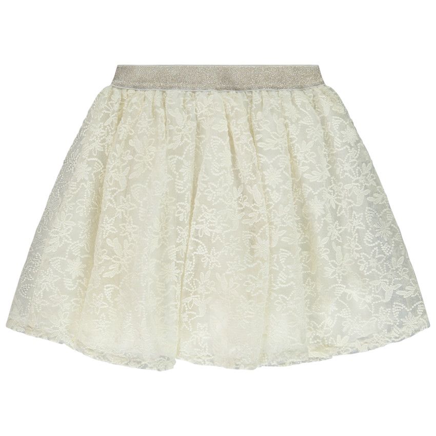 Jupe en tulle et organza brodé pour fille - Ecru