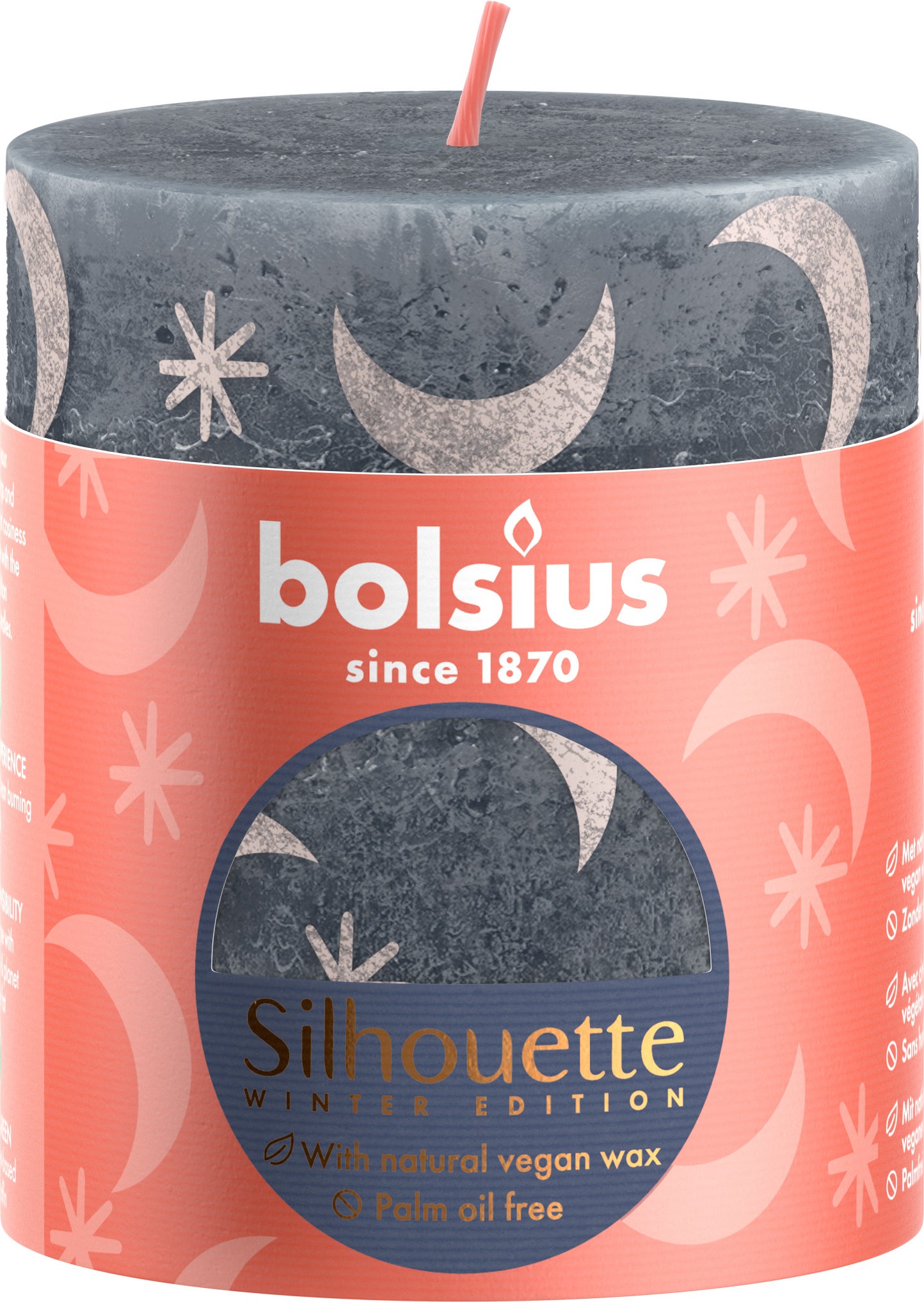 Bolsius stompkaars Rustiek silhouette blauw 35 uur D 6,8 H 8 cm