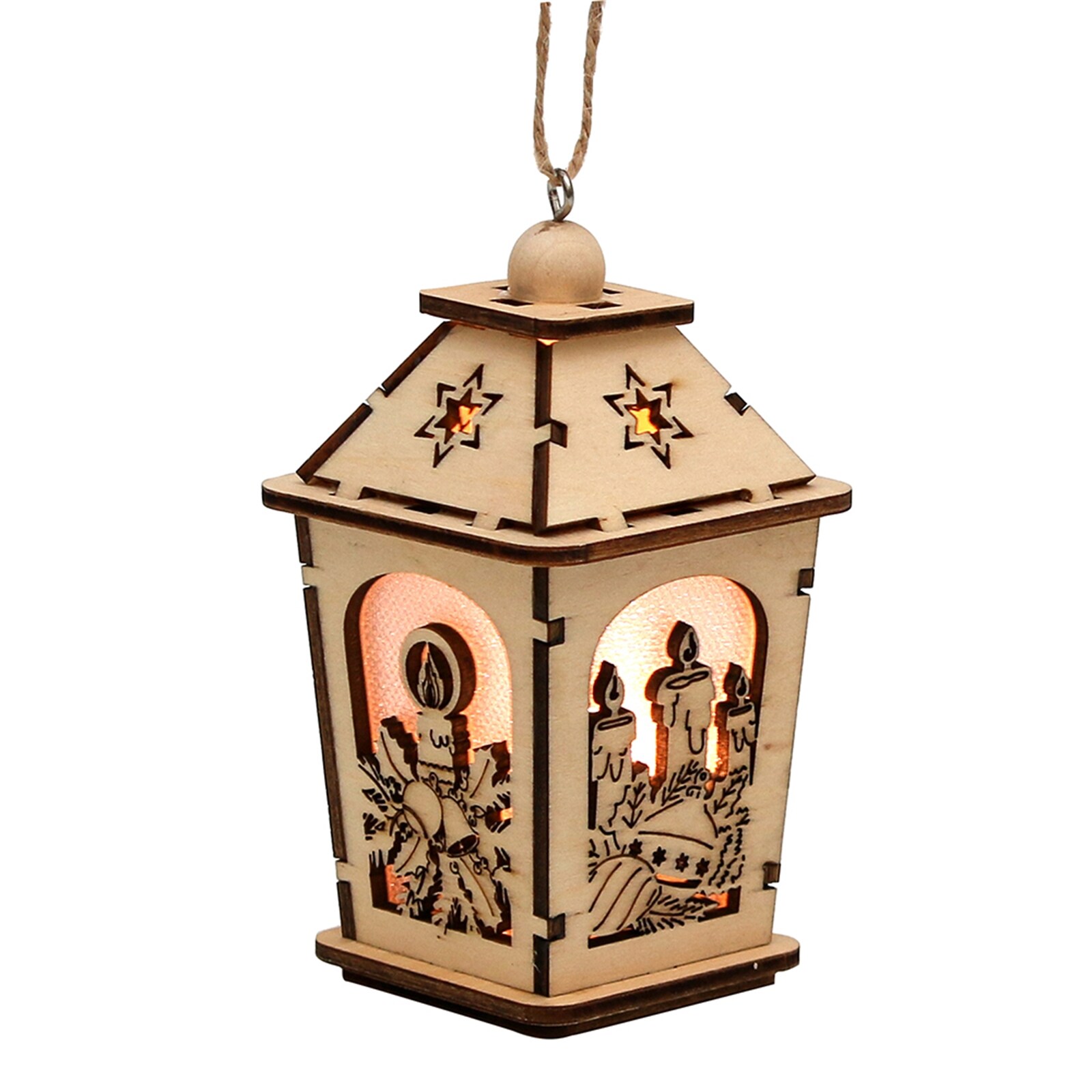SIGRO Holz Mini-Laterne, 4-fach sort., LED, 1 Stück Natur