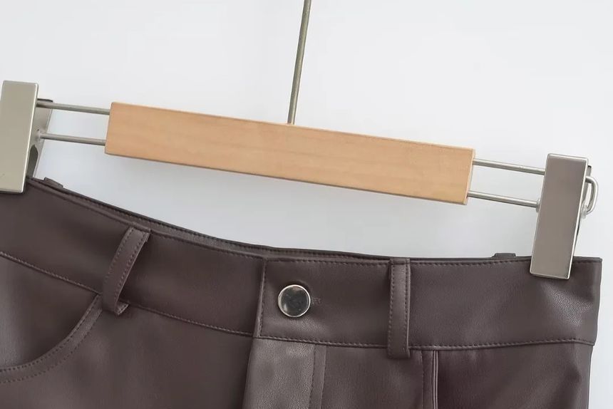 Flotto - Hoge taille, effen imitatieleren mini-kokerrok