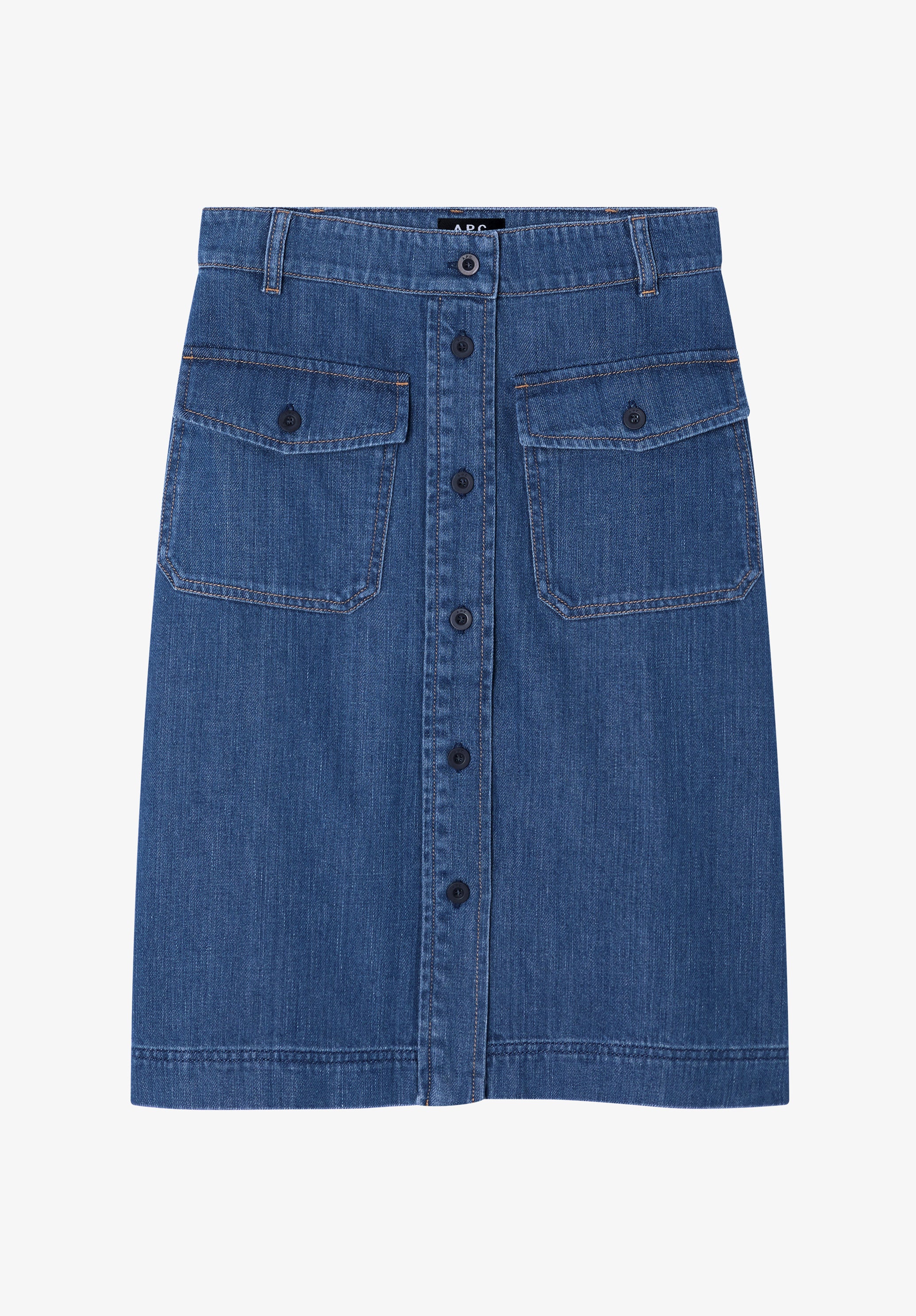 Jupe à poches en denim délavé - Indigo delave