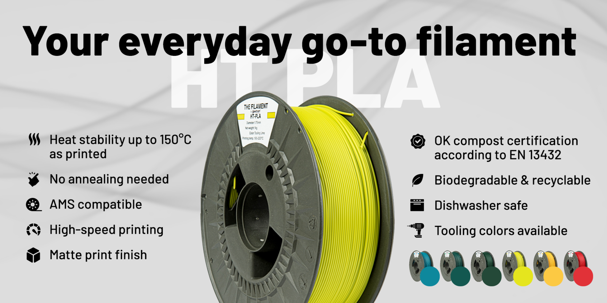 The Filament  HT-PLA Light Grey, 1,75 mm / 1000 g    Hitzebeständiges PLA Filament in Light Grey