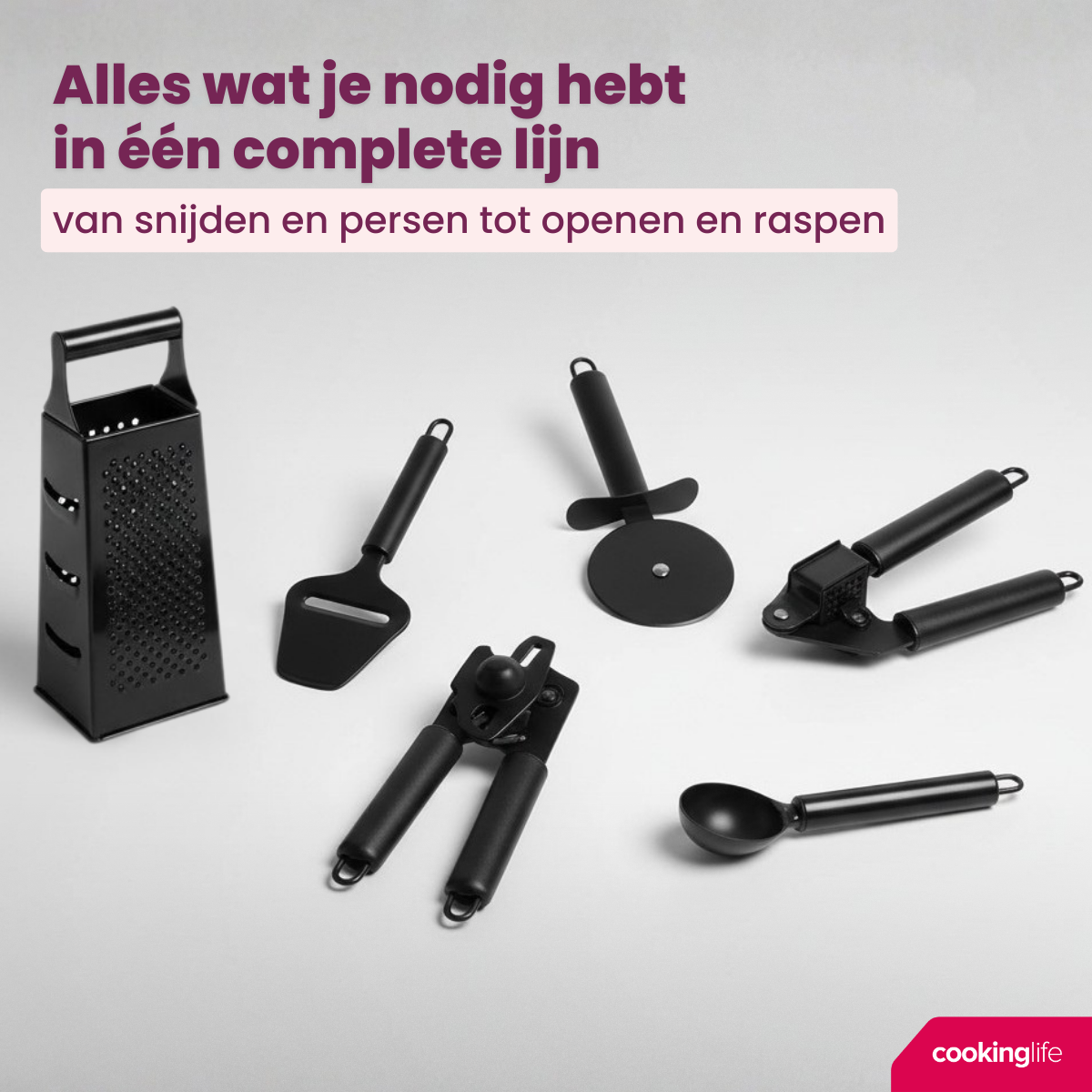 Cookinglife Knoflookpers Zwart 19 cm