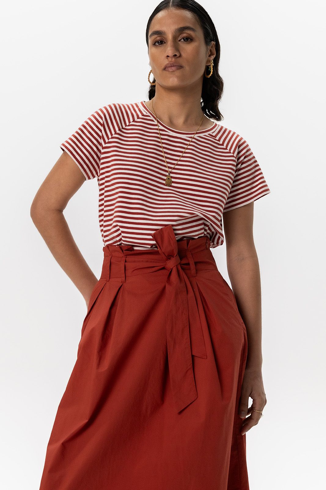 Rode paperbag midi rok