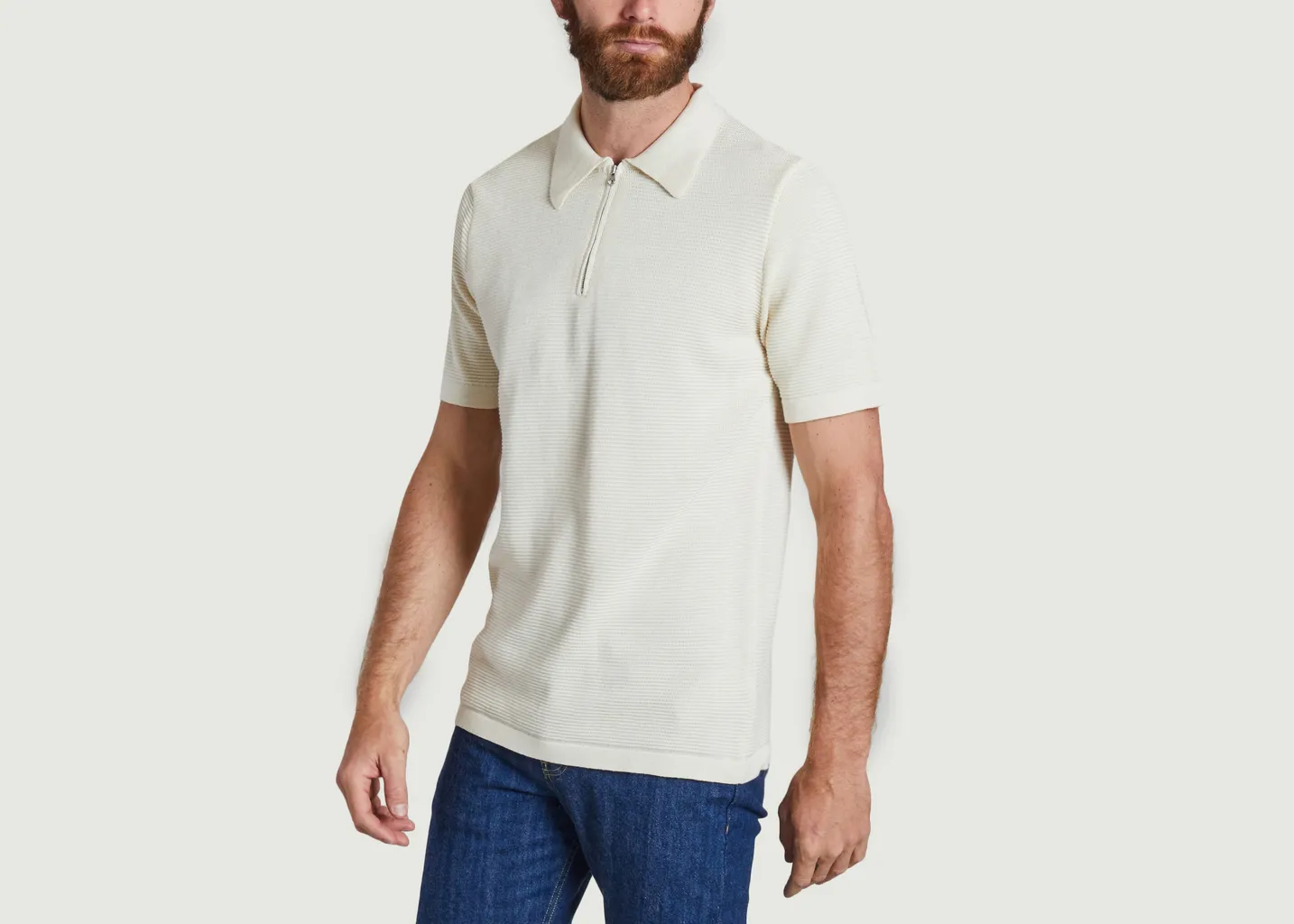 Polo loose côtelé col zippé KCA