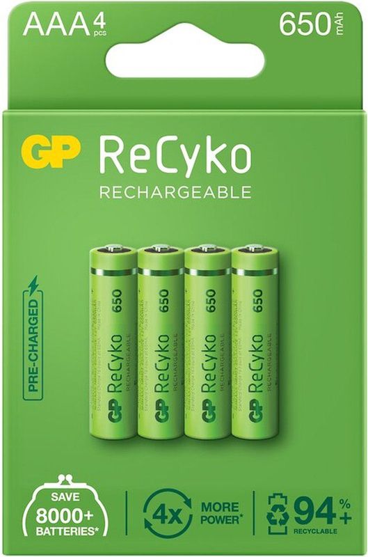 GP ReCyko Rechargeable AAA batterijen 650mAh - 4 stuks