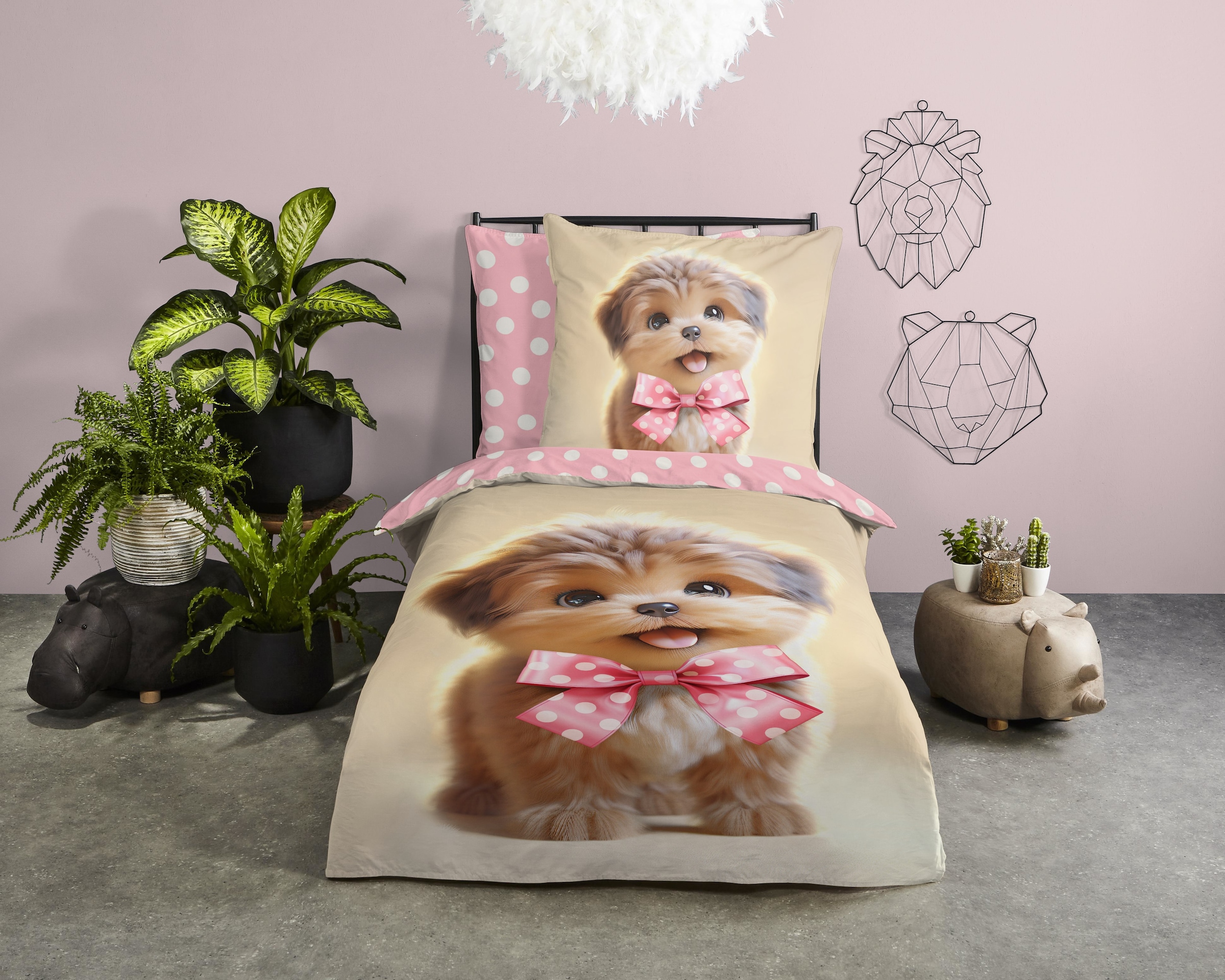 PURE luxury collection Kinderbettwäsche »Bobi« 2 Stk. tlg. Mikrofaser, 135x200, 2 Teilig, Wendeoptik, Kind, Hund, Welpe