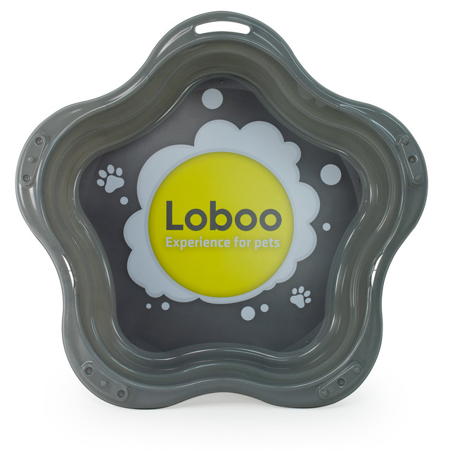Piscina Loboo para Cães, Tamanho Pequeno ou Médio, Cor Antracite, com Decoração Permanente e Impermeável, Bordas Arredondadas Seguras e Alça para Transporte.