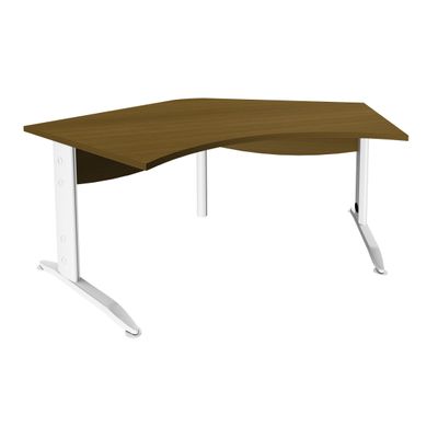 Bureau symétrique 120° IDRA - L180 cm - Pied blanc - plateau imitation noyer