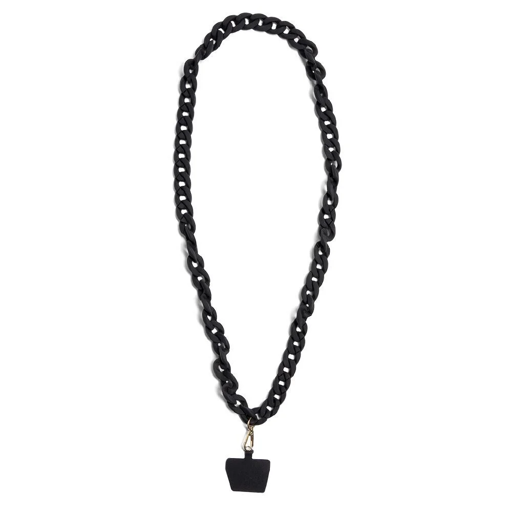 Bijou chaîne de téléphone maille en plastique noir L120cm