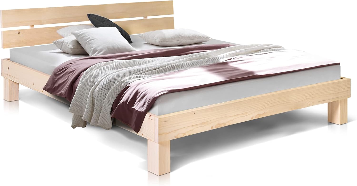 moebel-eins Massivholzbett Pumba Holzbett Doppelbett, Material Massivholz, Made in Germany, 120 x 200 cm, Natur, Standardhöhe