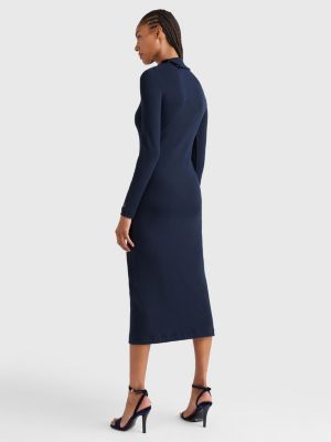 Vestido midi justo com gola alta