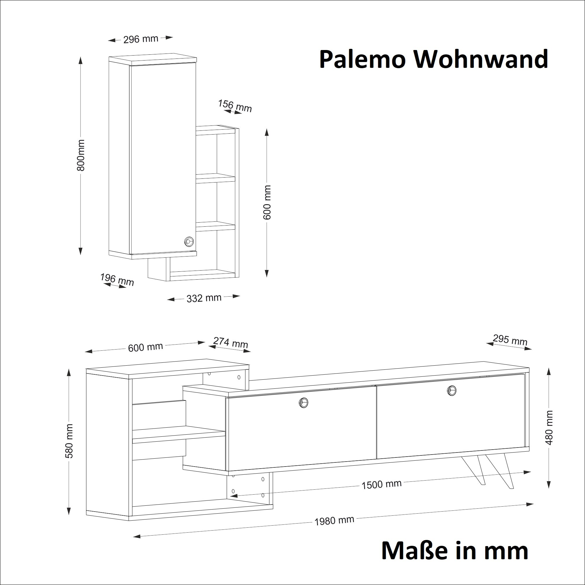 Wohnwand Palemo Eiche Schwarz