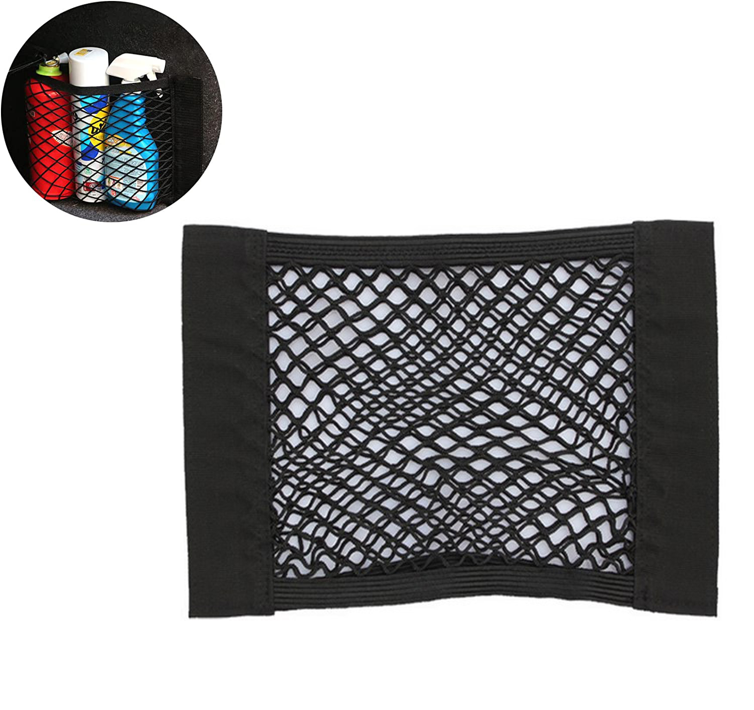 (40x25cm) Selbsthaftende Netz Tasche KFZ Klett Organizer Kofferraum Aufbewahrungstasche - Schwarz