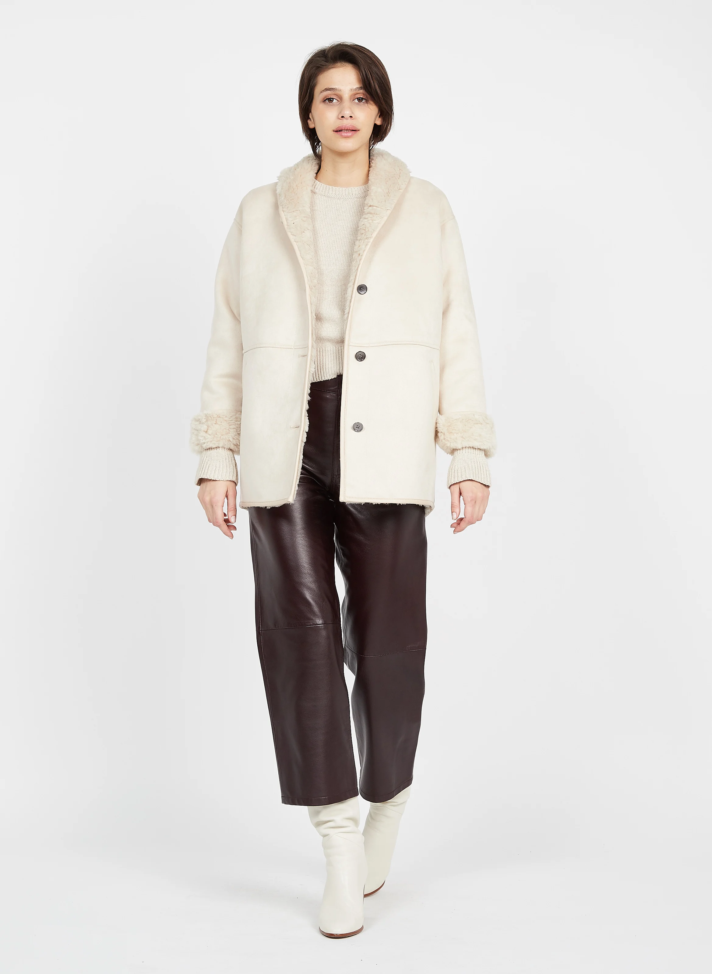 ARISTIDE - Pull col rond en laine mélangée| Beige